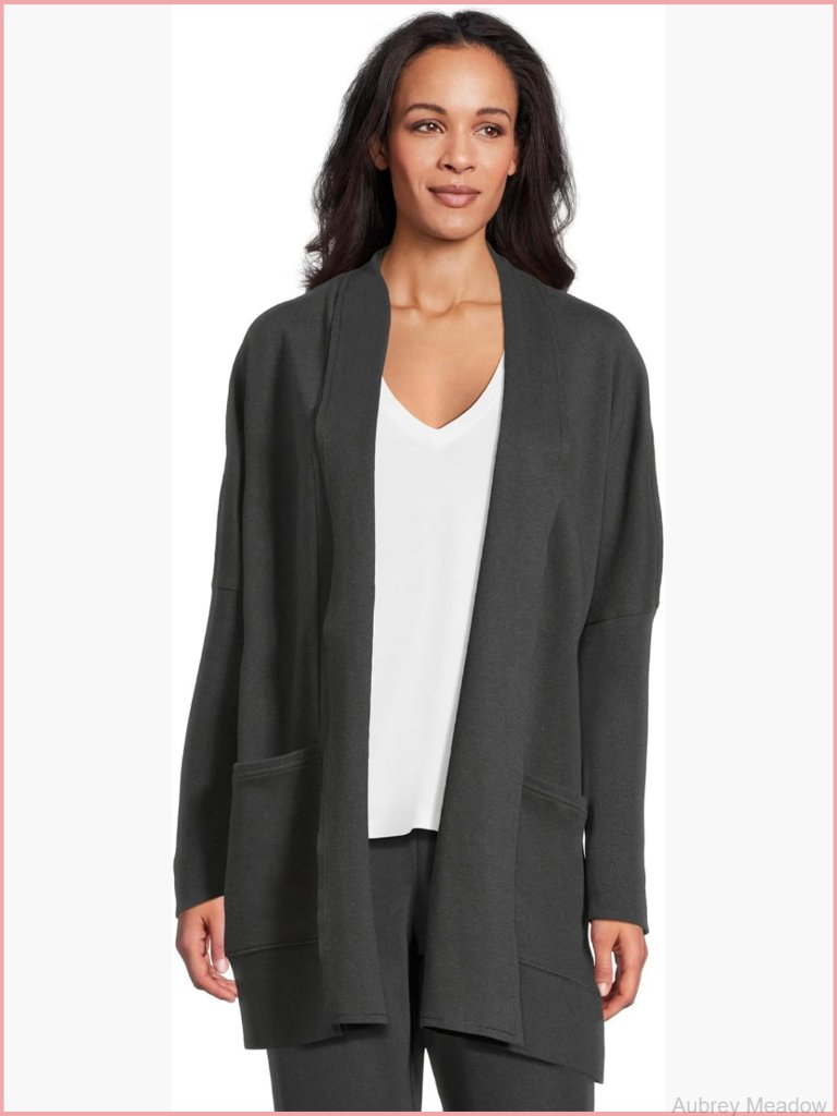 Organic Cotton Knit Open Front Cardigan With Pockets